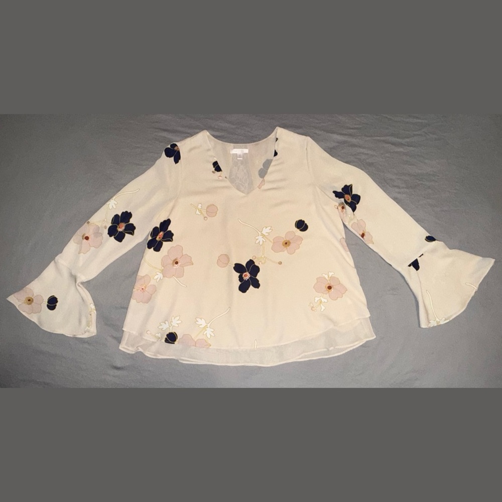 LC Lauren Conrad Floral Blouse - Cream and Navy